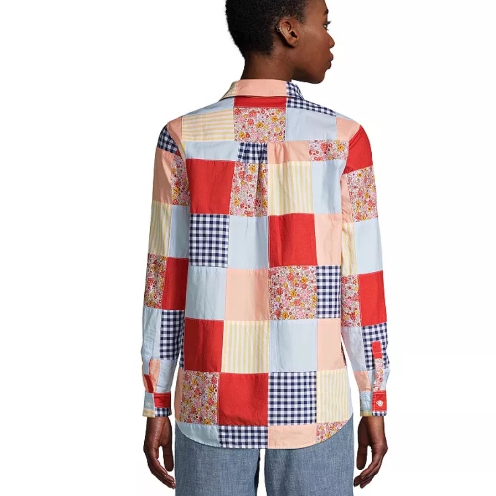 Land's End Colorful Patchwork Button-Up Shirt Siz… - image 1